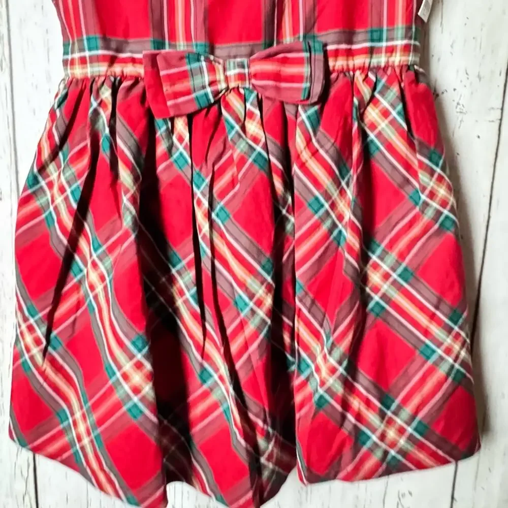 Carter’s Short Sleeve Holiday Print Re Plaid Sleeveless Dress w/Bow Sz 4T NWT